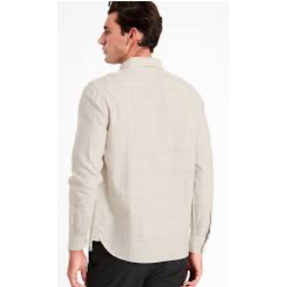 Banana Republic Untucked Fit Button Down Shirt Mens Small Plaid‎ Tan Beige